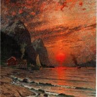 Adelsteen Normanna Sunset Over The Fjord - 1918 Hand Painted Reproduction