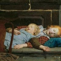 Albert Anker Two Sleeping Girls On The Stove Bench 1895 Hand Painted Reproduction