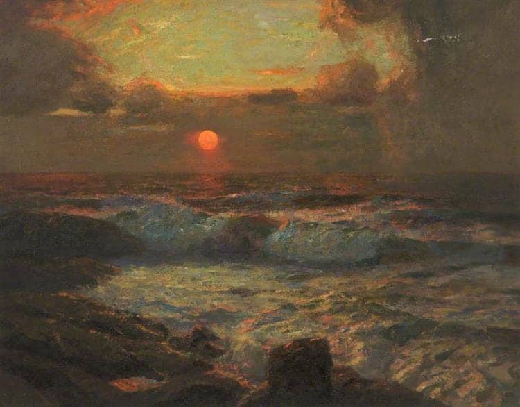 Albert Julius Olsson Sunset At Land S End Cornwall Hand Painted Reproduction museum quality
