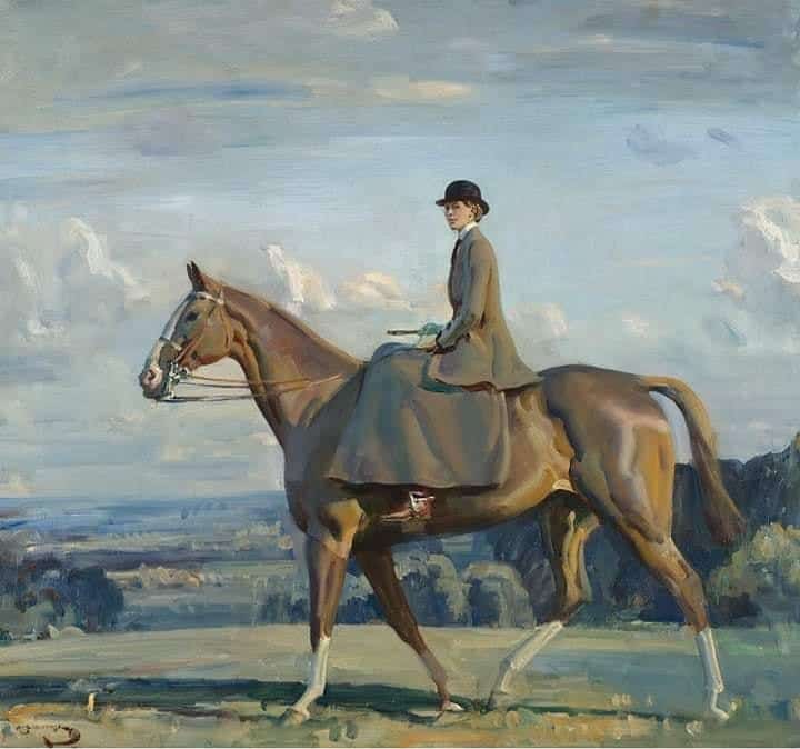 Alfred Munnings Portrait Of Lady Barbara Lowther On Horseback Ca.1910 Hand Painted Reproduction museum quality