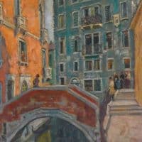 Arnold Lakhovsky - Venetian Canal Scene 1927 Hand Painted Reproduction