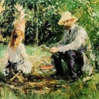 Berthe Morisot Eugene Manet And His Daughter In The Garden - 1883 Hand Painted Reproduction