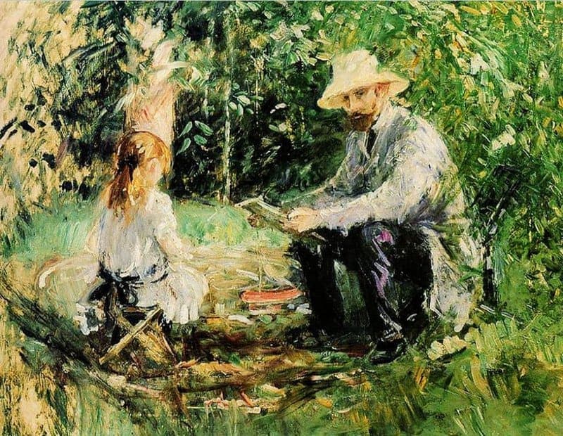 Berthe Morisot Eugene Manet And His Daughter In The Garden - 1883 Hand Painted Reproduction museum quality