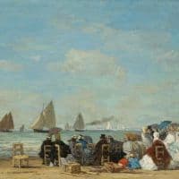 Boudin Beach Scene At Trouville - 1866 Hand Painted Reproduction