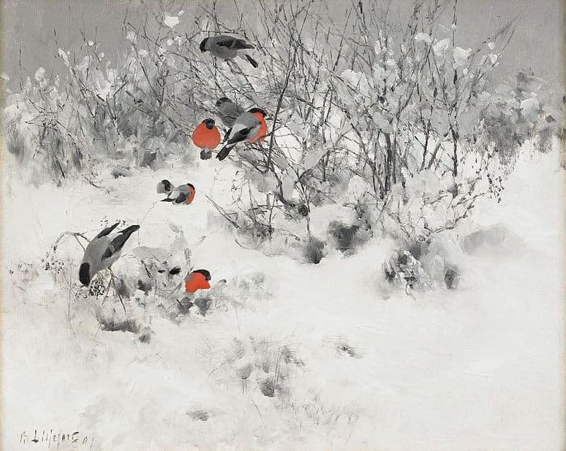 Bruno Andreas Liljefors Winter Landscape With Bullfinches Hand Painted Reproduction museum quality