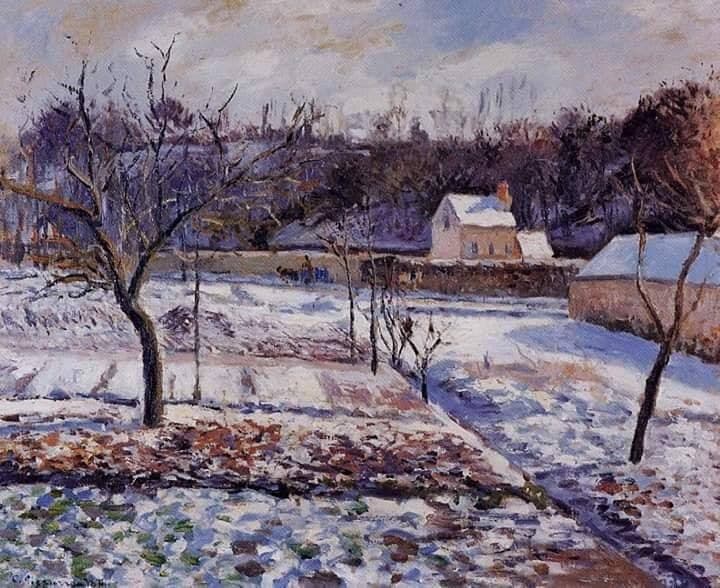 Camille Pissarro L Hermitage Pontoise Snow Effect 1874 Hand Painted Reproduction museum quality