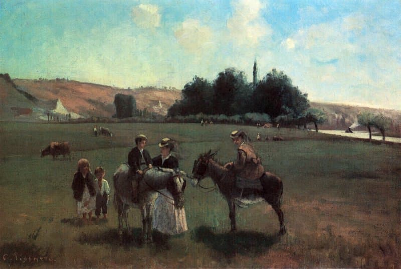Camille Pissarro La Promenade En Ane A La Roche Guyon 1865 Hand Painted Reproduction museum quality