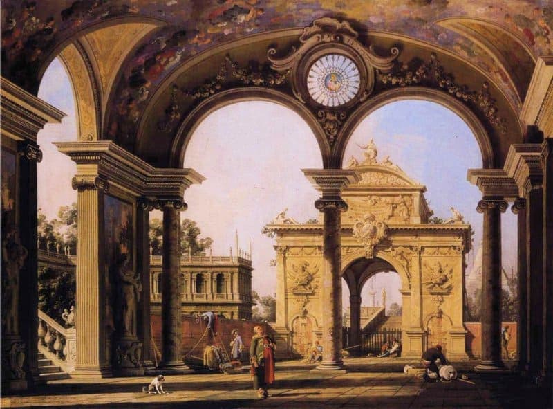Canaletto Capriccio Of A Renaissance Triumphal Arch Hand Painted Reproduction museum quality