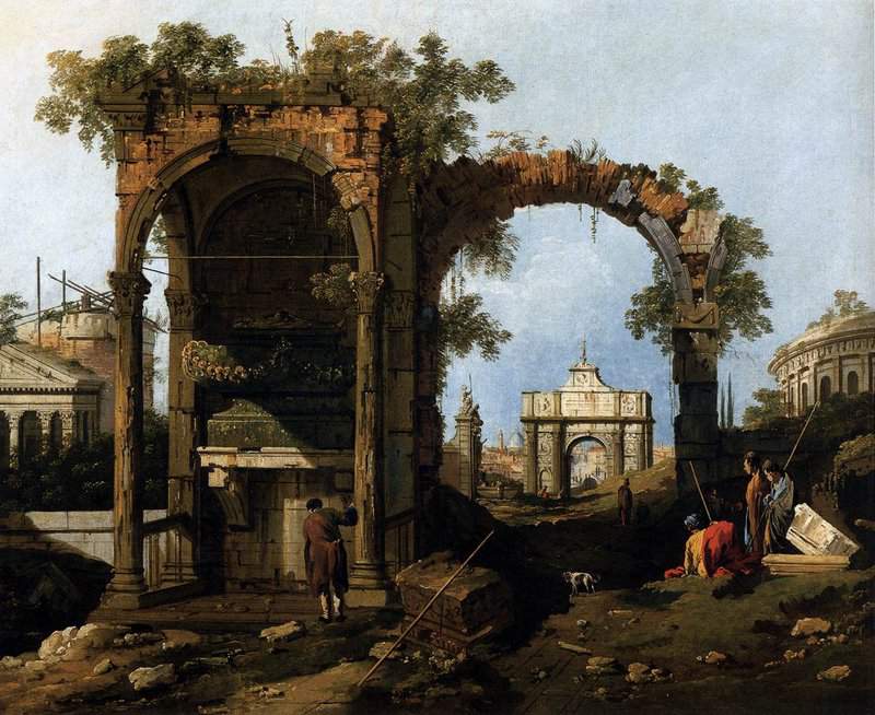 Canaletto Capriccio With Classical Ruins And Buildings Hand Painted Reproduction museum quality