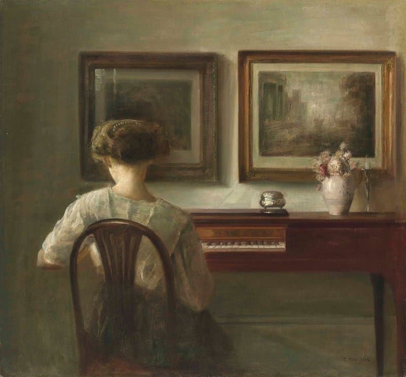 Carl Vilhelm Holsoe Young Lady At The Spinet C. 1900 Hand Painted Reproduction museum quality