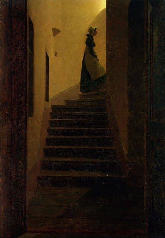 Caspar David Friedrich Lady On The Staircase Caroline On The Stairs C. 1825 Hand Painted Reproduction museum quality