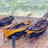 Claude Monet Dock Of Etretat Three Fishing Boats Hand Painted Reproduction