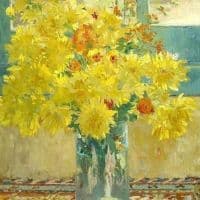 Colin Campbell Cooper Yellow Chrysanthemums Hand Painted Reproduction