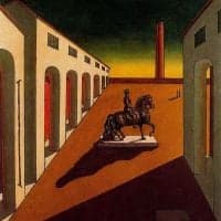 De Chirico Italian Plaza With Equestrian Statue Hand Painted Reproduction