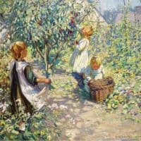 Dorothea Sharp In The Orchard Picking Plums Hand Painted Reproduction