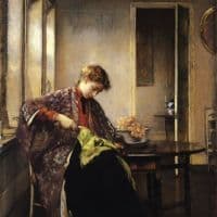 Edmund Charles Tarbell Girl Mending - 1910 Hand Painted Reproduction