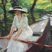 Edward Cucuel Woman In Rowboat Hand Painted Reproduction
