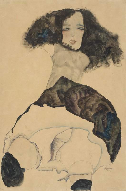 Egon Schiele Girl With Black Hair 1911 Hand Painted Reproduction museum quality