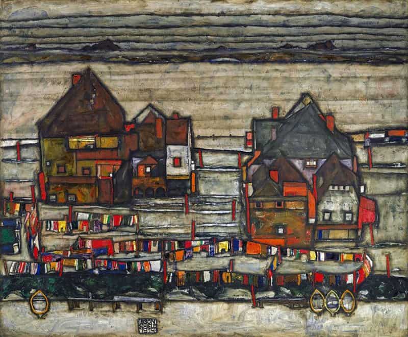 Egon Schiele Houses With Laundry Seeburg 1914 Hand Painted Reproduction museum quality
