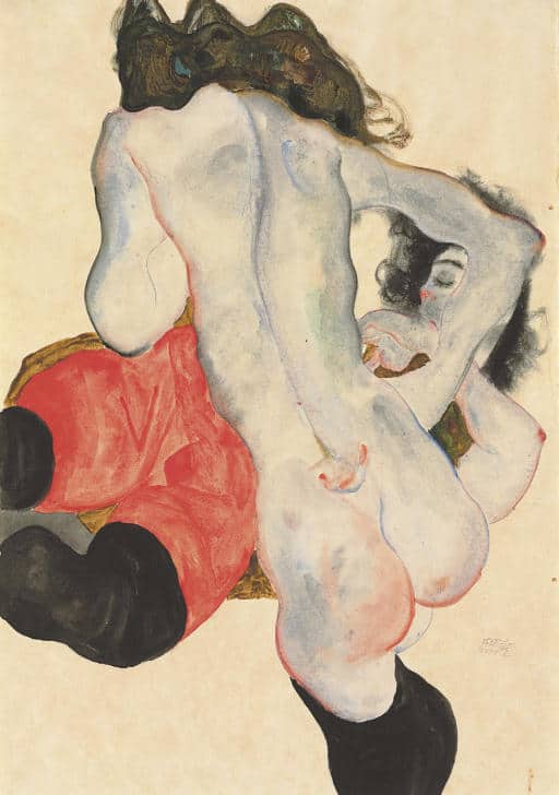 Egon Schiele Lying Woman With Red Pants And Standing Female Nude 1912 Hand Painted Reproduction museum quality
