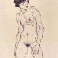 Egon Schiele Nu Debout Aux Bas - Naked Girl Upright With Stockings - 1912 Hand Painted Reproduction