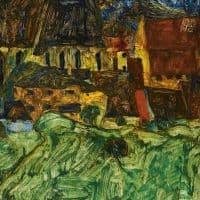 Egon Schiele Wiese Kirche Und H User Meadow Church And Houses 1912 Hand Painted Reproduction