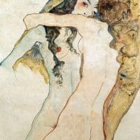 Egonschiele Zwei Madchen In Umarmung 1911 Hand Painted Reproduction