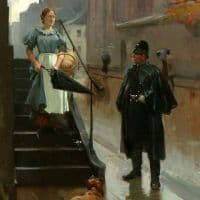 Erik Ludwig Henningsen A Maid Talking To A Police Officer Hand Painted Reproduction