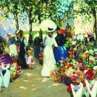 Ethel Carrick French Flower Market 1909 Hand Painted Reproduction