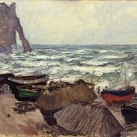 Fishing Boats On The Beach At Etretat Hand Painted Reproduction