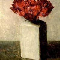 Floris Verster Tulips In A Square Delft Vase 1916 Hand Painted Reproduction