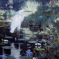 Frank Weston Benson White Heron In A Pool In A Garden C.1929 Hand Painted Reproduction