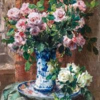 Frans Mortelmans Pink Roses 1924 Hand Painted Reproduction