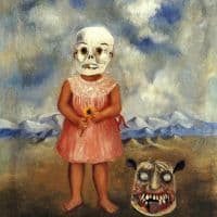Frida Kahlo Girl With Death Mask She Plays Alone Hand Painted Reproduction