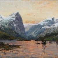 Frithjof Smith-hald Landscape With Mountains And Boats Hand Painted Reproduction