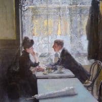 Gotthardt Kuehl In The Coffee House - 1915 Hand Painted Reproduction