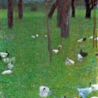 Gustav Klimt After The Rain - Garden With Chickens In St. Agatha Hand Painted Reproduction