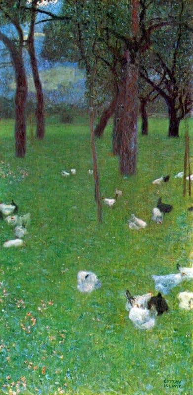 Gustav Klimt After The Rain - Garden With Chickens In St. Agatha Hand Painted Reproduction museum quality