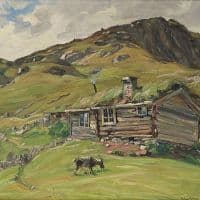 Gustav Wentzel Seter Med Geit - House With Goat Hand Painted Reproduction
