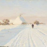 Hans Andersen Brendekilde A Countryroad Cutting Through A Winterlandscape Hand Painted Reproduction