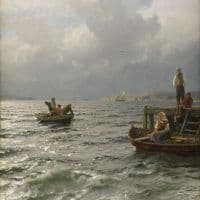 Hans Fredrik Gude Fisherman On The Coast Hand Painted Reproduction