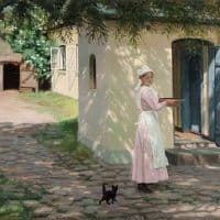 Harald Slott-moller Woman On A Sunlit Farm 1916 Hand Painted Reproduction