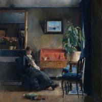 Harriet Backer Blue Interior Hand Painted Reproduction