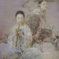 Hu Jundi Untitled 2 Girls Hand Painted Reproduction