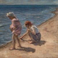 Johannes Wilhjelm Two Girls On Skagen Beach 1910 Hand Painted Reproduction