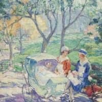 Karl Buehr In The Park Ca. 1920 Hand Painted Reproduction