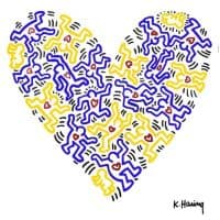Keith Haring Universal Love In Yellow And Blue Hand Painted Reproduction