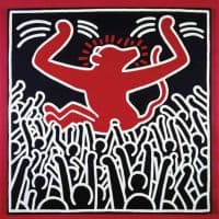 Keith Haring Untitled 1985 - Crowd And Monkey Hand Painted Reproduction