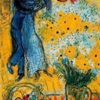 Marc Chagall El Amante De La Margarita 1949 - 1959 Hand Painted Reproduction