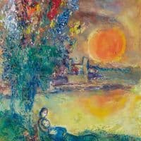 Marc Chagall Red Moon In Cap D Antibes Hand Painted Reproduction
